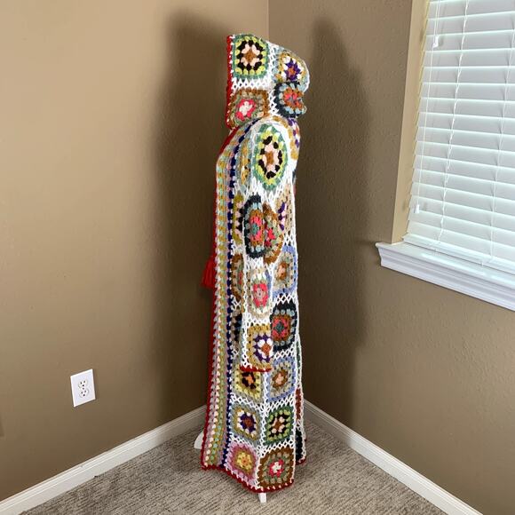 Handmade Sweaters - Vintage Style Granny Square Crochet Hooded Cardigan Boho Hippie Festival Sweater